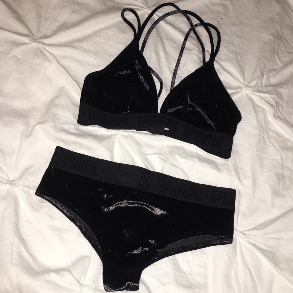 Brand new Victoria Secret Black Velvet Pink Set